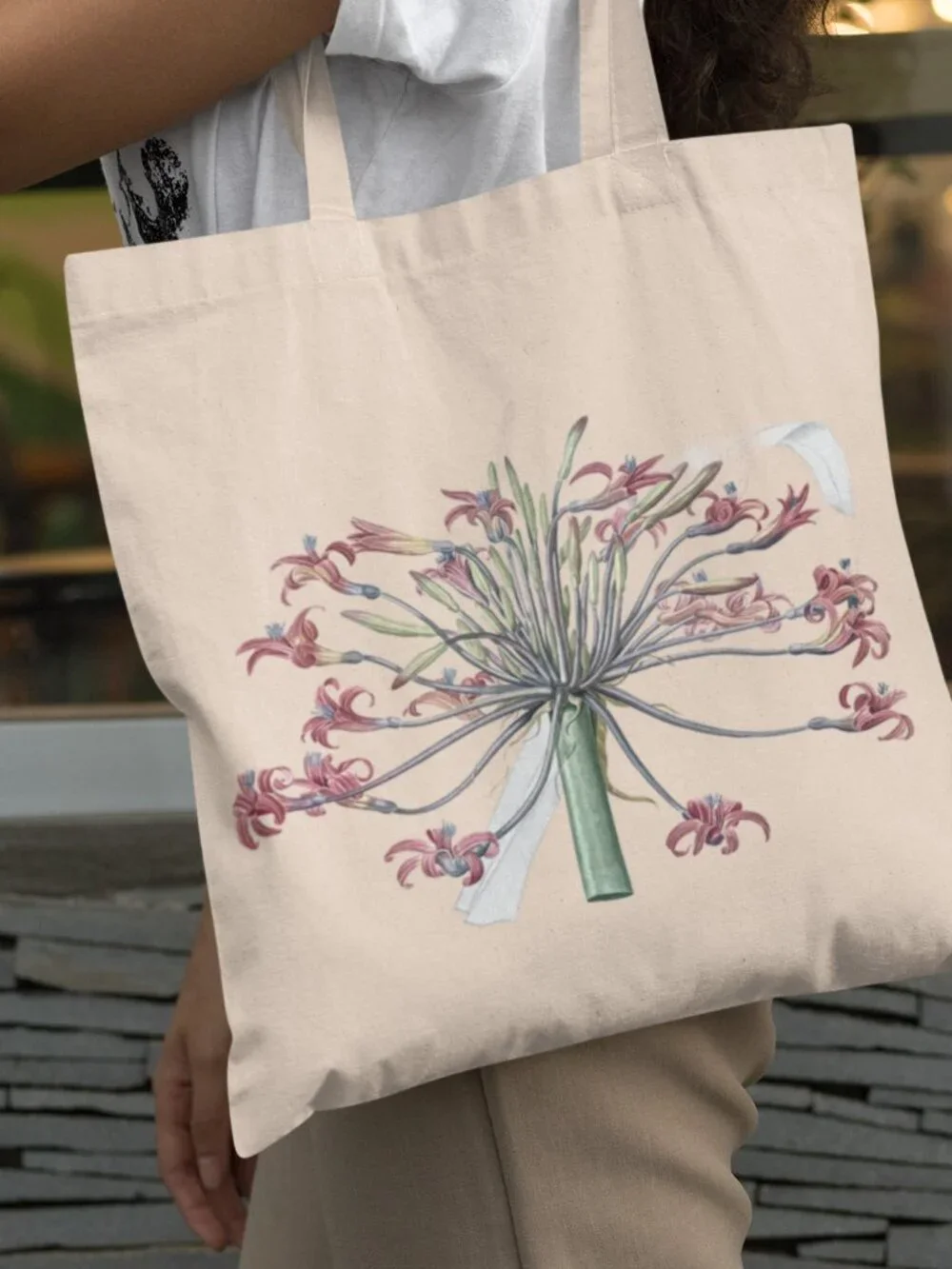 Madonna Lily Vintage Floral Print Graphic Canvas Tote Bag